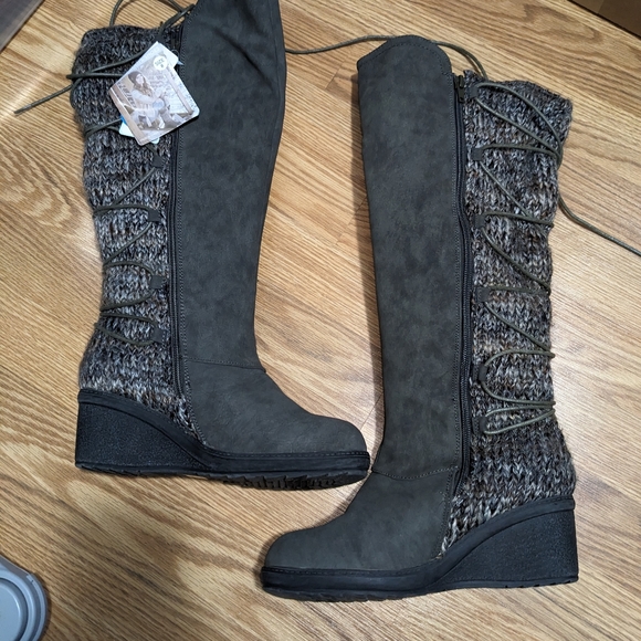 Water Resistant Muk Luks Knit Wedge Knee High Boots - Picture 8 of 8